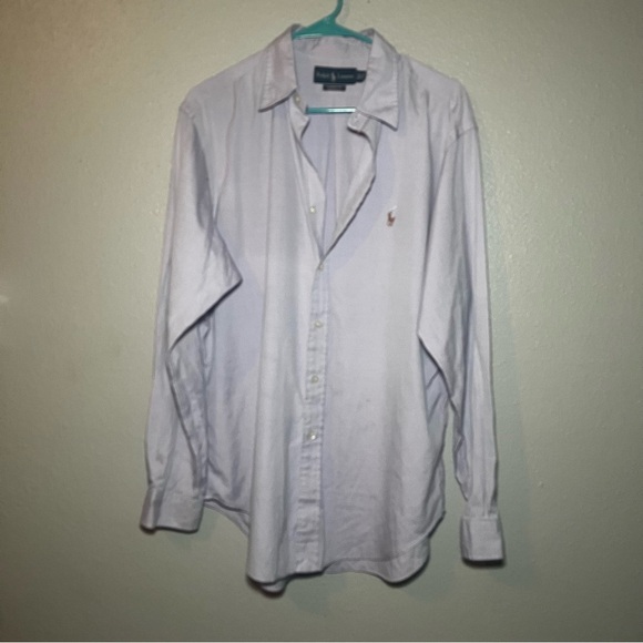 Polo Ralph Lauren Shirt Mens 16.5 Long Sleeve Cotton Custom Fit Purple - Picture 2 of 7